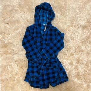 Blue and Black Plaid Hooded Robe